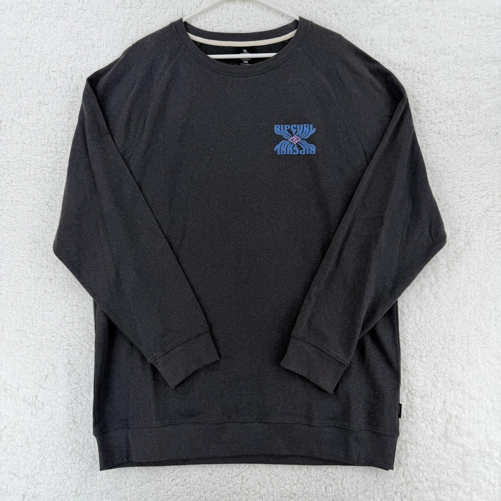 Rip‎ Curl Sweatshirt Mens 2XL Charcoal Graphic Crewneck Cotton Hemp Surf Logo